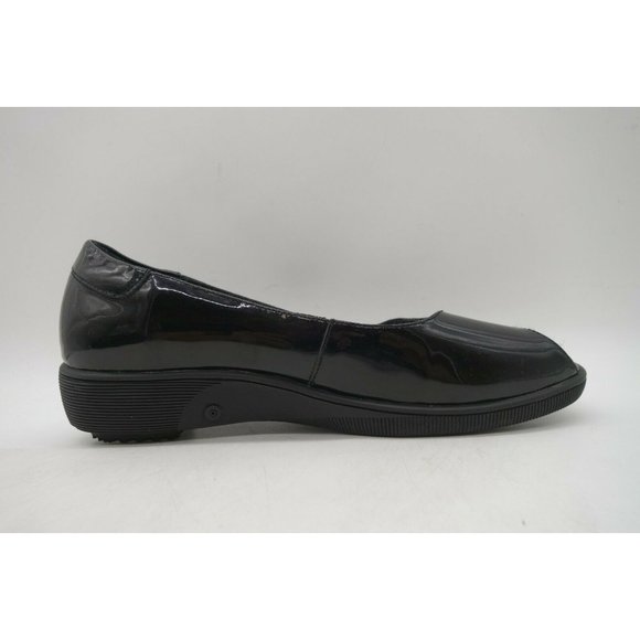 Gravity Defyer Black Patent Leather Peep Toe Wedge Heel Shoes Women's 8 - Picture 3 of 10